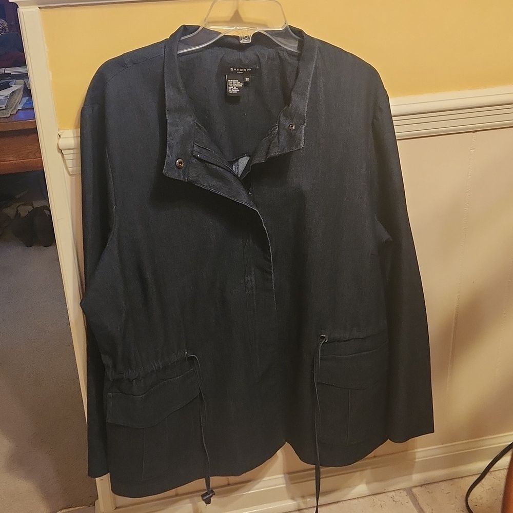 Sandro Woman Blue Denim Jacket w/ Cargo Pockets Size 2XL